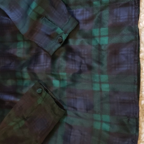 Vintage 90s jones new york 100% silk long sleeve blouse tartan green/navy/black - Picture 4 of 8